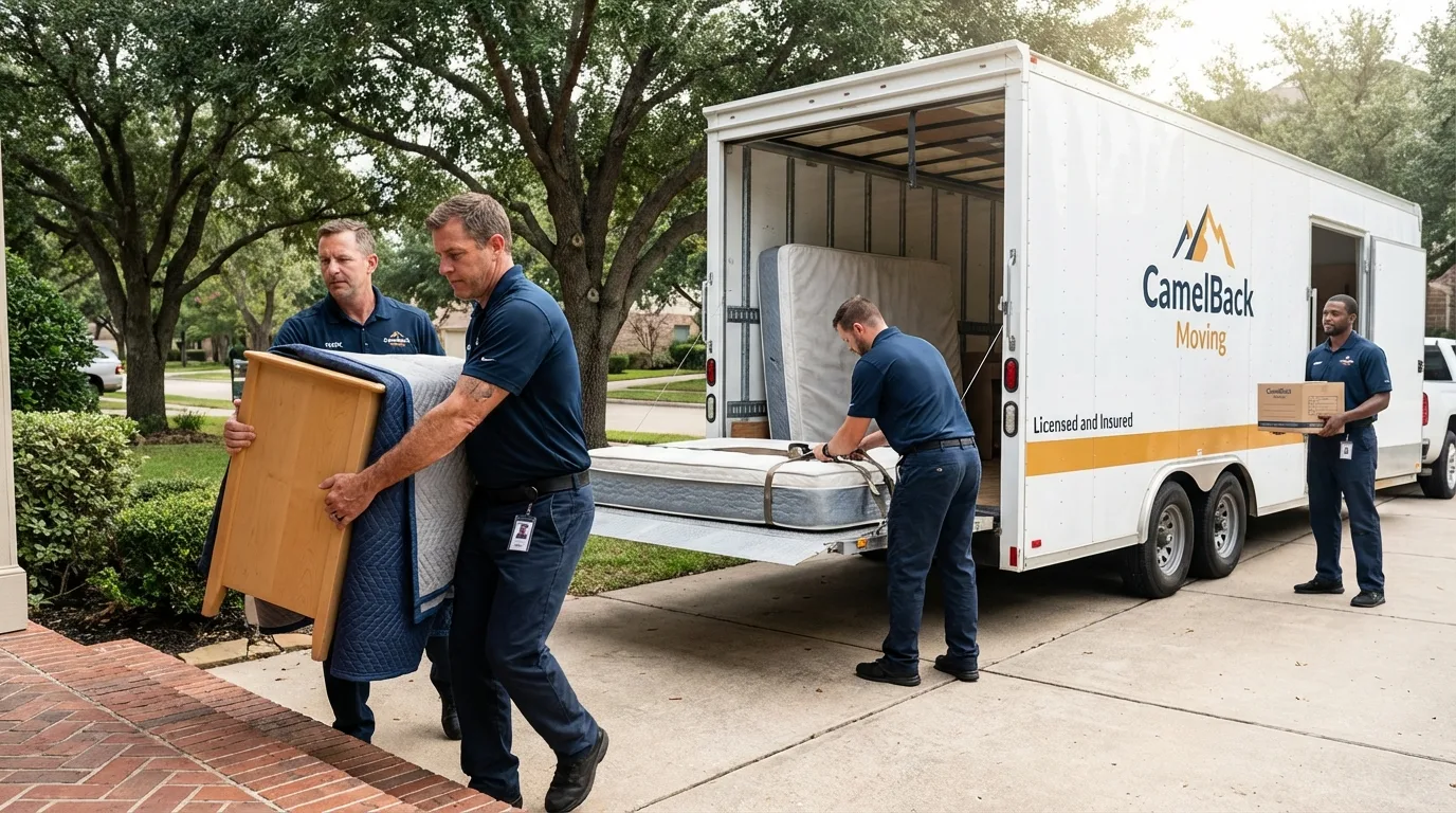 Crew loading residential truck for cross-state move from Onarga, IL
