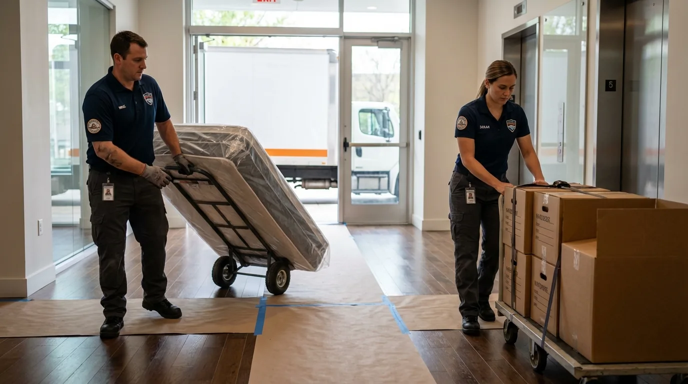 Professional apartment movers loading elevator in Onarga, IL